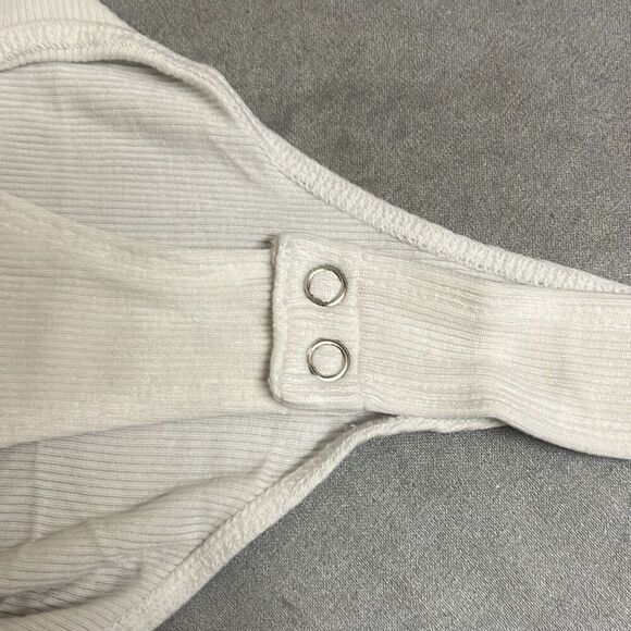 Revolve nPhilanthropy White Ribbed Prince Tank Thong Bodysuit Ruched Side Med NW - Picture 7 of 12